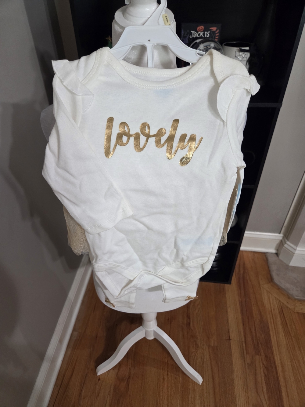 Bon Bebe White Long Sleeve Bodysuit with "lovely" Script And Matching Tutu Pant
